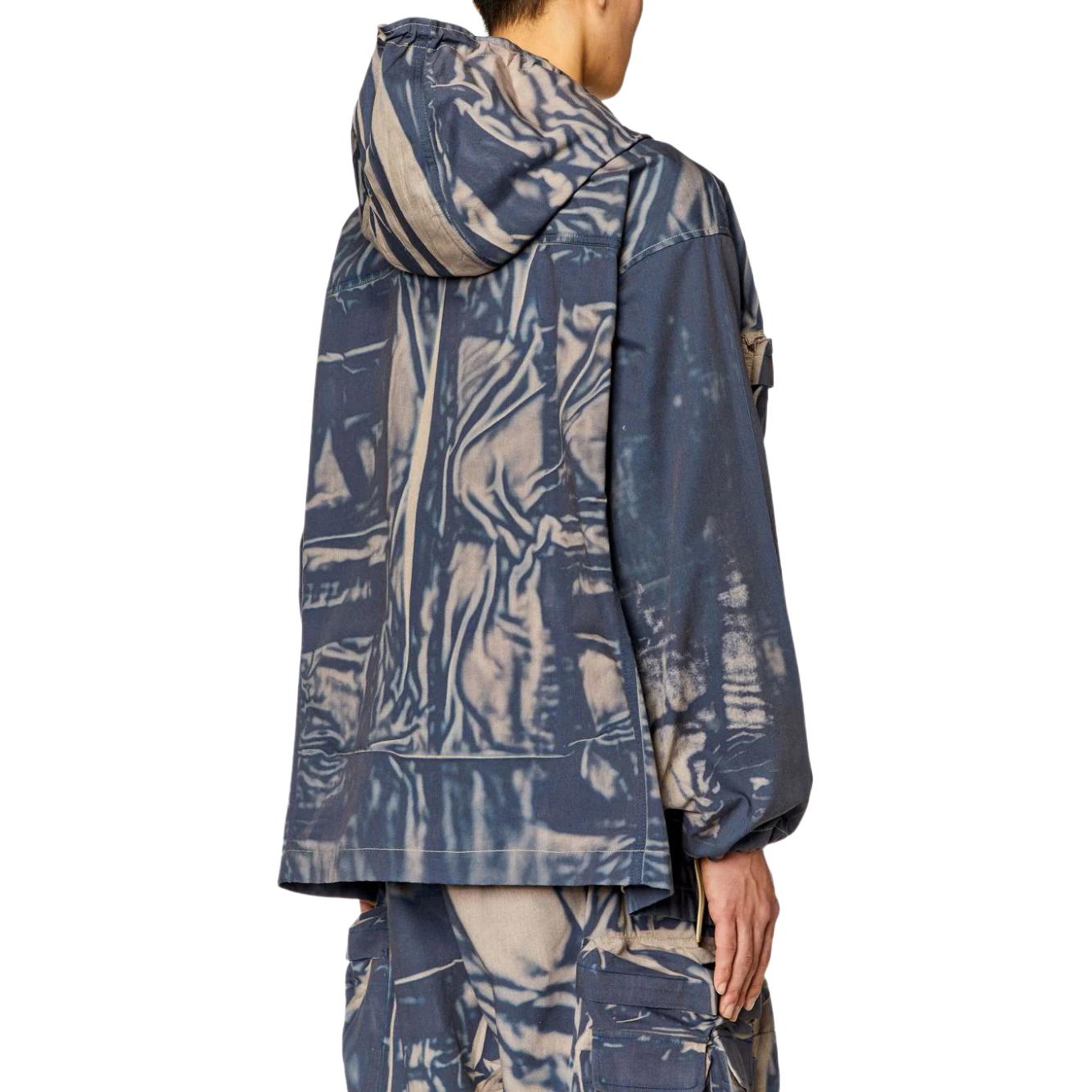 Shop Diesel SS24 褶皱效果连帽夹克 - 灰色 A121560QHAY-7DH