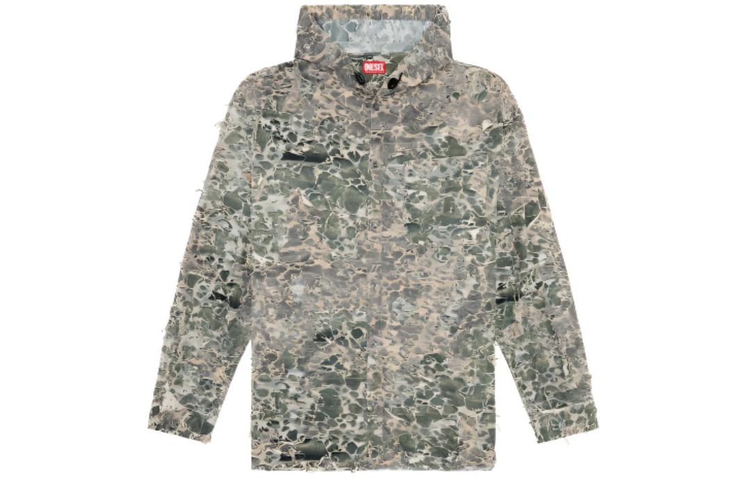 Diesel SS24 Distressed Camouflage Button Jacket Green/Grey Outerwear A138450AJBU-9DBA