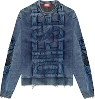 DIESEL SS24 Faded Effect Crewneck Long Sleeve Knit Sweater Men Blue A154780AJCZ-8AT DIESEL SS24 Faded Effect Crewneck Long Sleeve Knit Sweater Men Blue A154780AJCZ-8AT