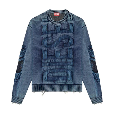 DIESEL SS24 Faded Effect Crewneck Long Sleeve Knit Sweater Men Blue A154780AJCZ-8AT