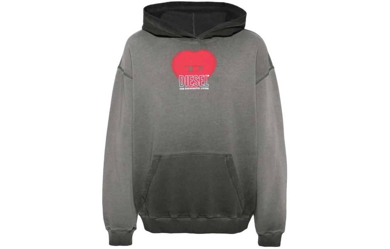 Diesel SS24 Grey Heart Letter Graphic Hoodie Long Sleeve A128350IMA-K9XX