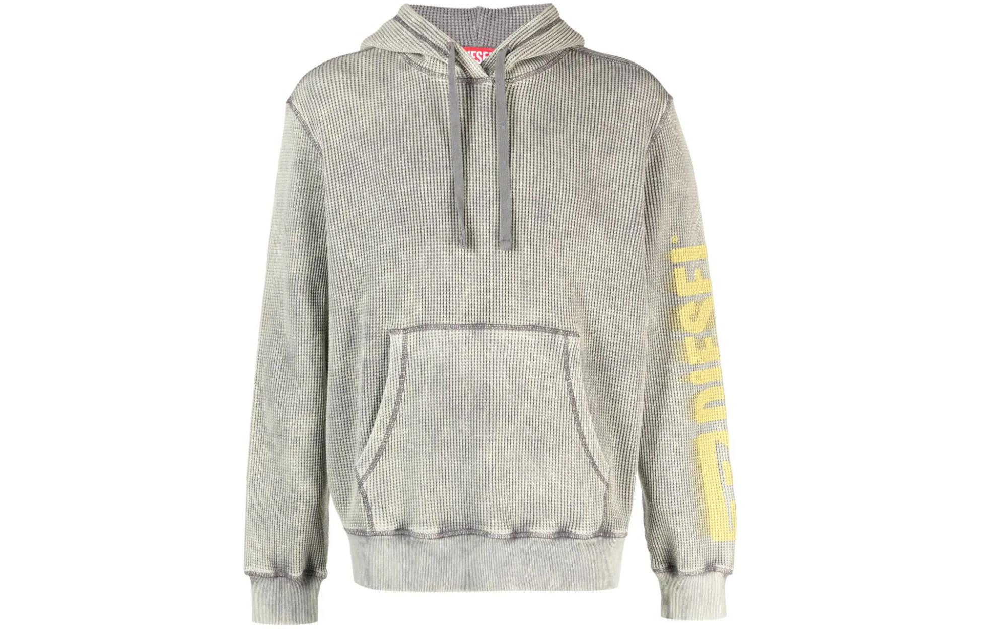 Diesel SS24 Grey Waffle Knit Hoodie with Letter Print A121610THAY