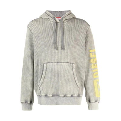 Diesel SS24 Grey Waffle Knit Hoodie with Letter Print A121610THAY