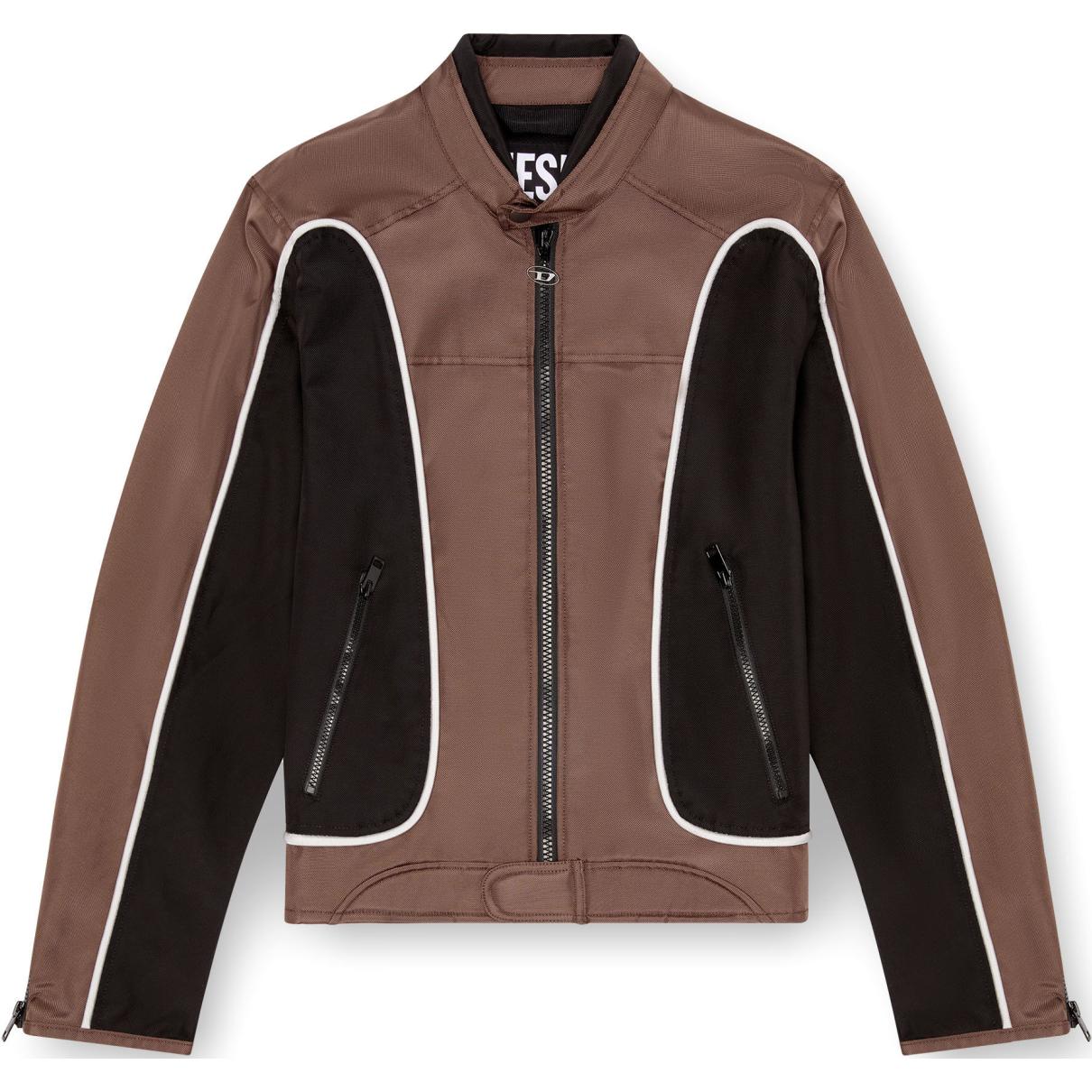 Order DIESEL SS24 Jaket Zip Unisex Multi-Poket Warna Blok Hitam/Coklat A061320PDAI7ES