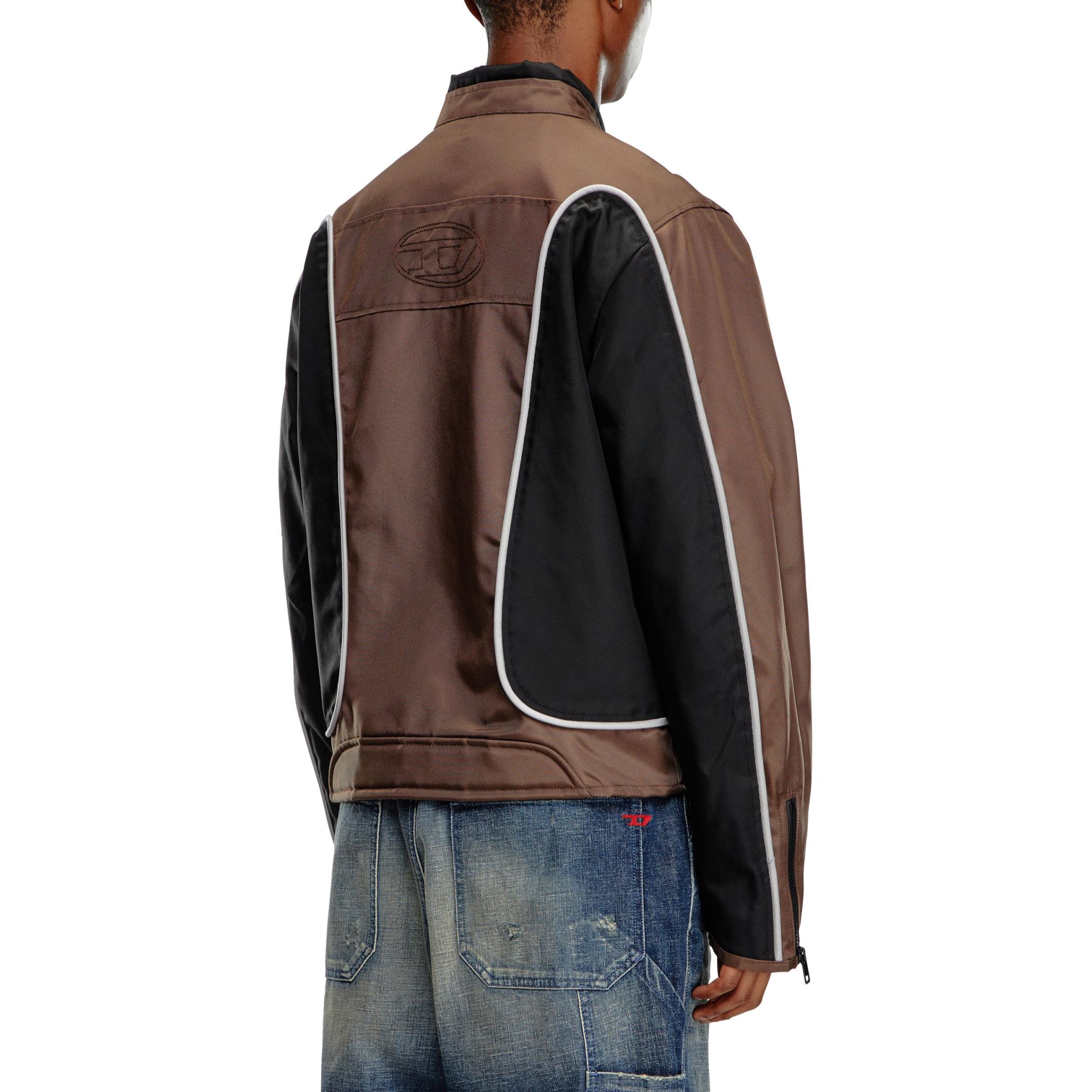 Shop DIESEL SS24 Jaket Zip Unisex Multi-Poket Warna Blok Hitam/Coklat A061320PDAI7ES