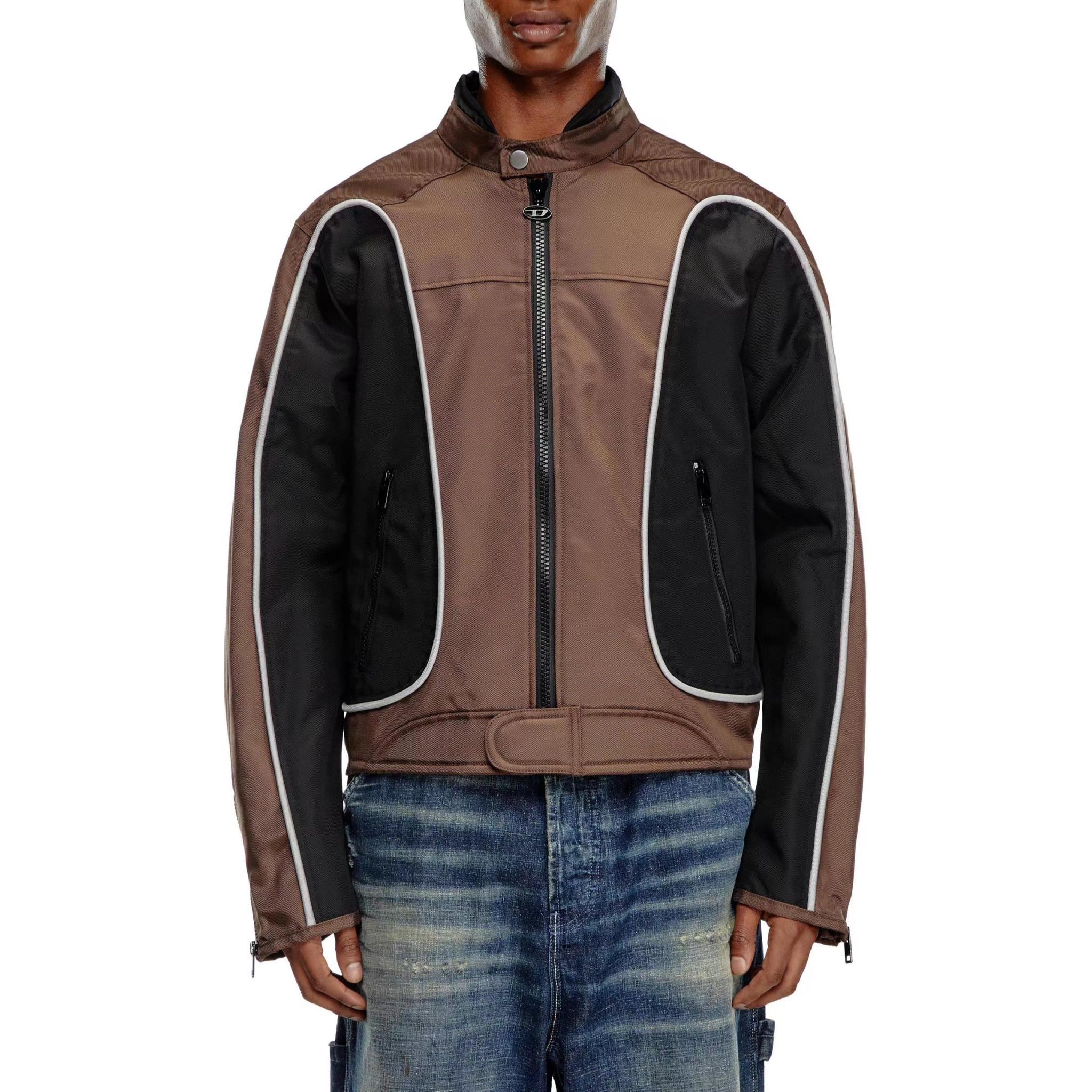 Purchase DIESEL SS24 Jaket Zip Unisex Multi-Poket Warna Blok Hitam/Coklat A061320PDAI7ES