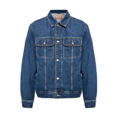 Diesel SS24 OVAL-D Blue Solid Color Button-Up Jacket with Collared Fit A0388509I2701