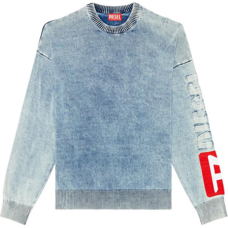 Diesel SS24 OVAL-D Crewneck Oversized Pullover Sweatshirt Light Blue A134010GHAP-8NC