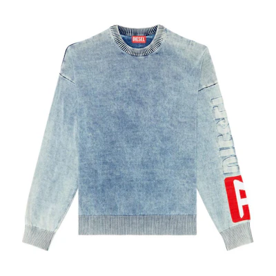 Diesel SS24 OVAL-D Crewneck Oversized Pullover Sweatshirt Light Blue A134010GHAP-8NC
