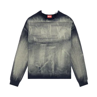 DIESEL SS24 OVAL-D Distressed Washed Effect Sweatshirt Men’s Navy Blue A131730KIAR-8AT