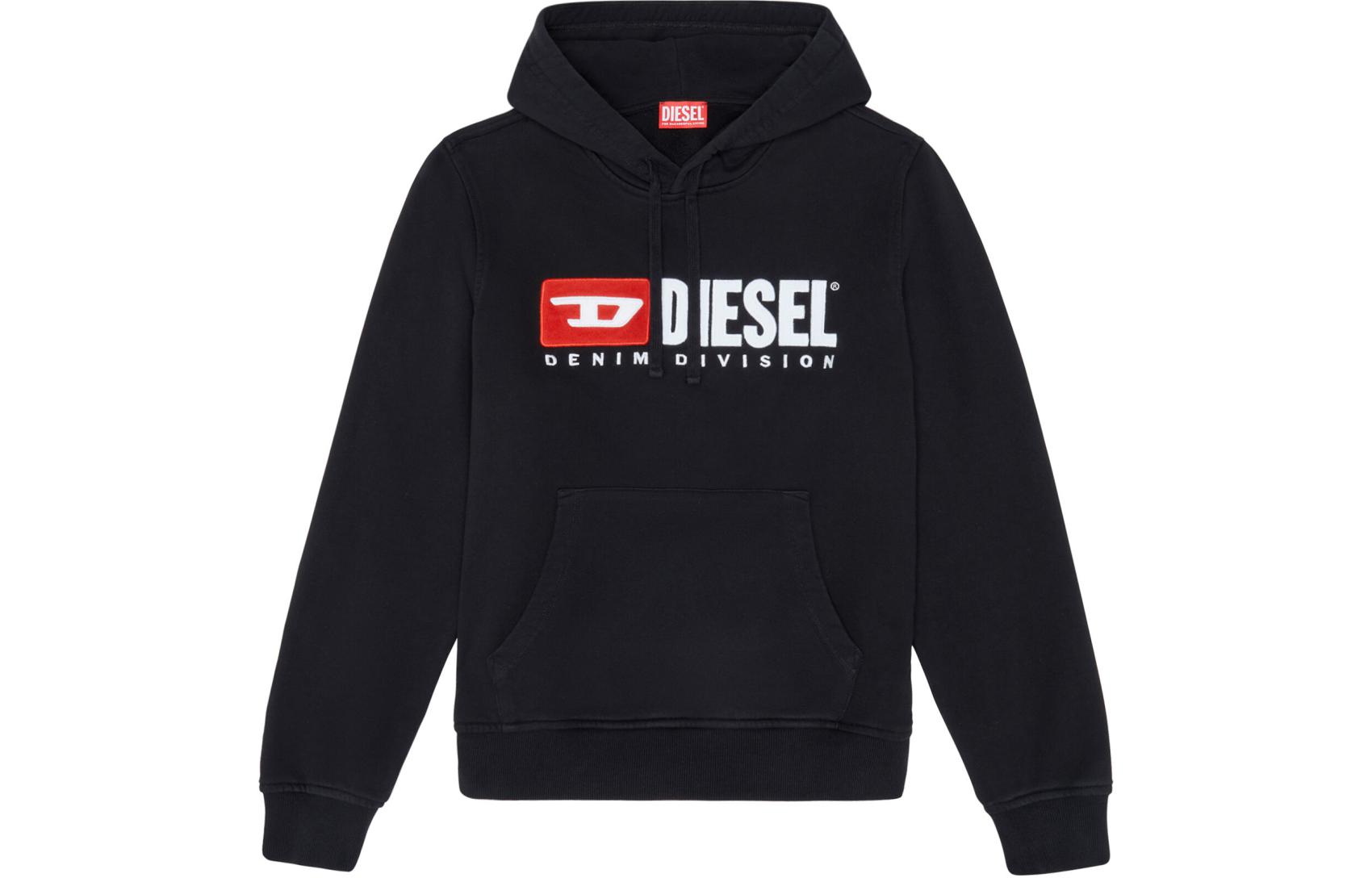 Diesel SS24 OVAL-D Hoodie Black Pullover with Letter Pocket Design A037570GEAD-9XX