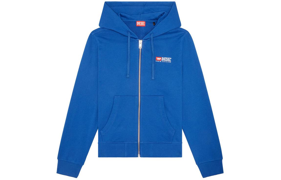 Diesel SS24 OVAL-D Hoodie with Zipper Pockets for Men Blue A037690GEAD-8EK