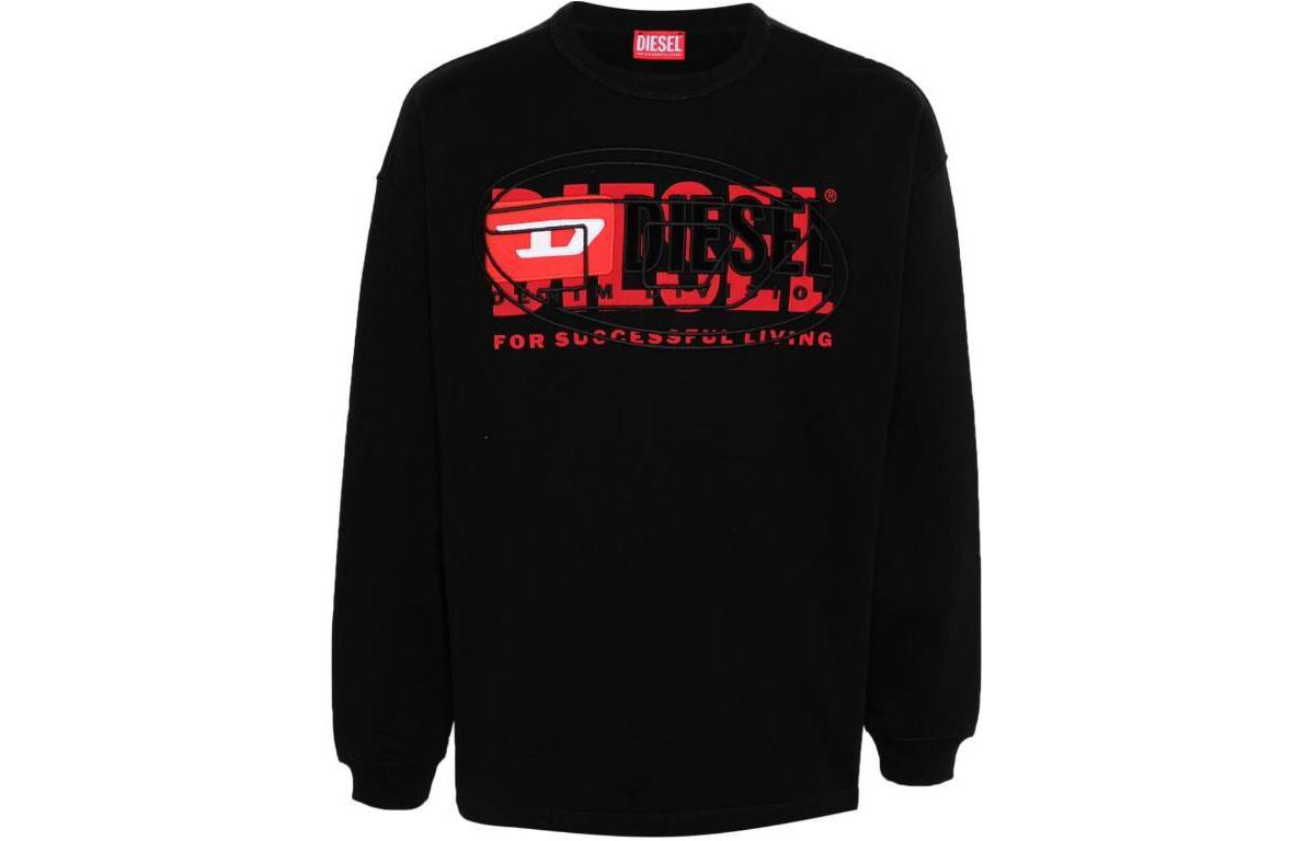 Diesel SS24 Oval-D Letter Print Crewneck Long-Sleeve Sweatshirt Black A121500IAJH-9XX