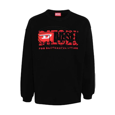 Diesel SS24 Oval-D Letter Print Crewneck Long-Sleeve Sweatshirt Black A121500IAJH-9XX