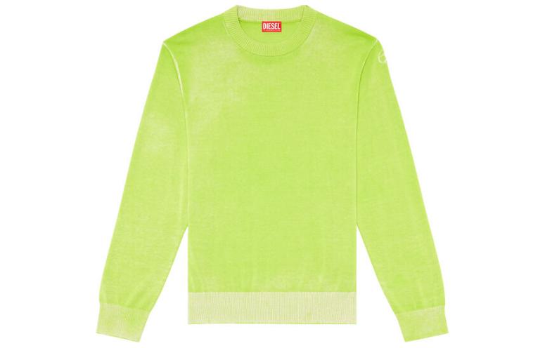 Diesel SS24 OVAL-D Letter Print Crewneck Long Sleeve Sweatshirt Fluorescent Green A111870BEAR-5KB