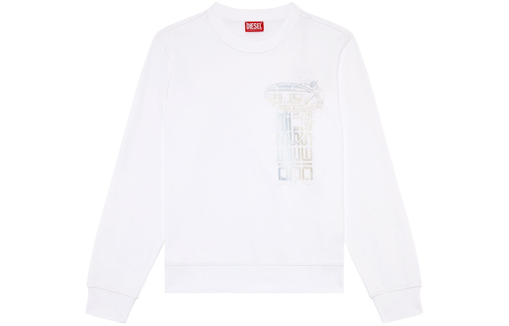 Diesel SS24 OVAL-D Logo Crewneck Pullover Sweatshirt White A125040HAYT-100