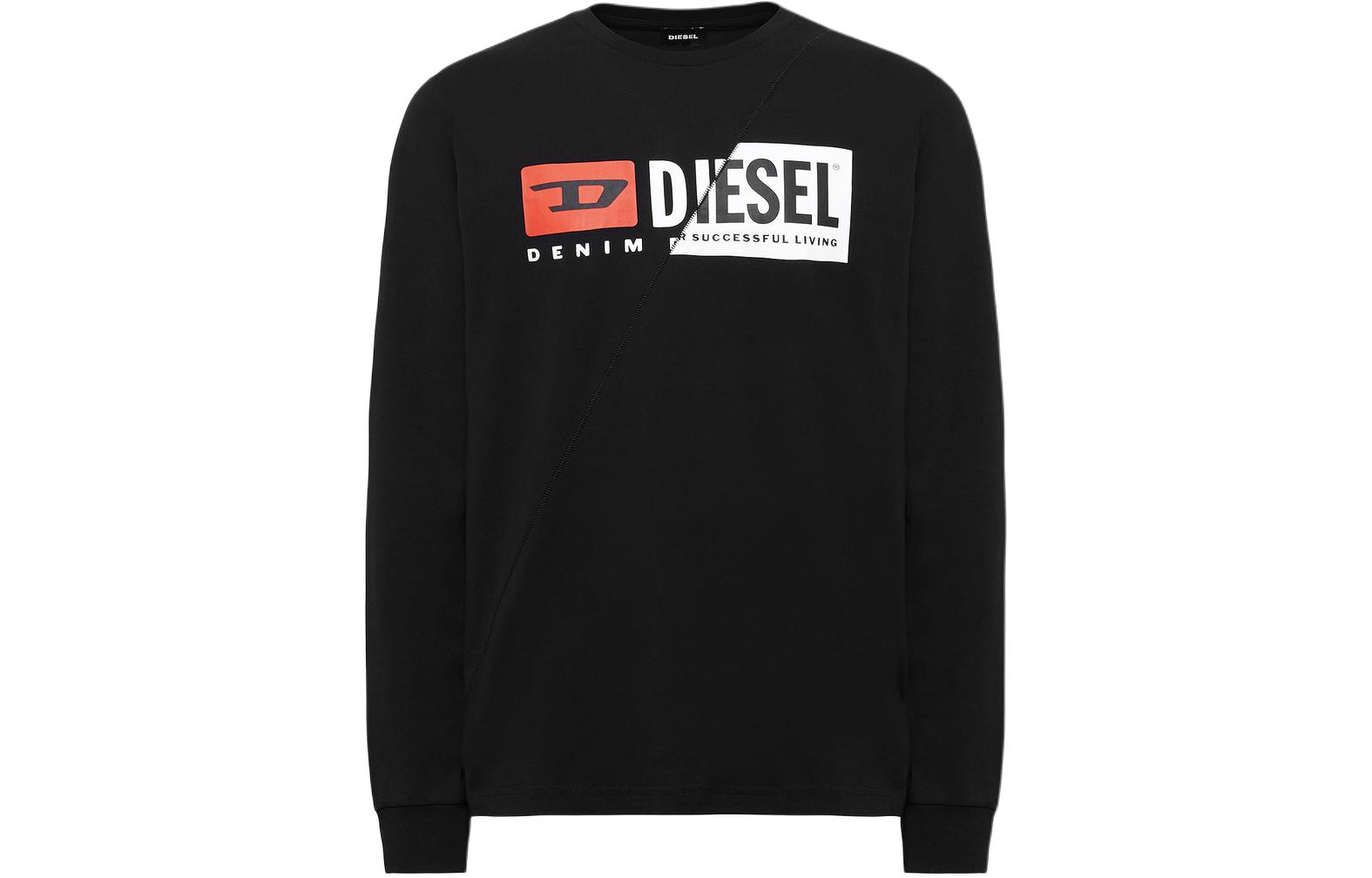 Diesel SS24 OVAL-D Logo Print Crewneck Long Sleeve Sweatshirt Black A003510091A-900