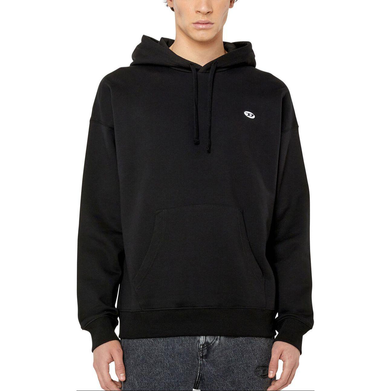 Shop DIESEL SS24 Oval-D Logo Cetak Hoodie Hitam A037860BKAF-9XX