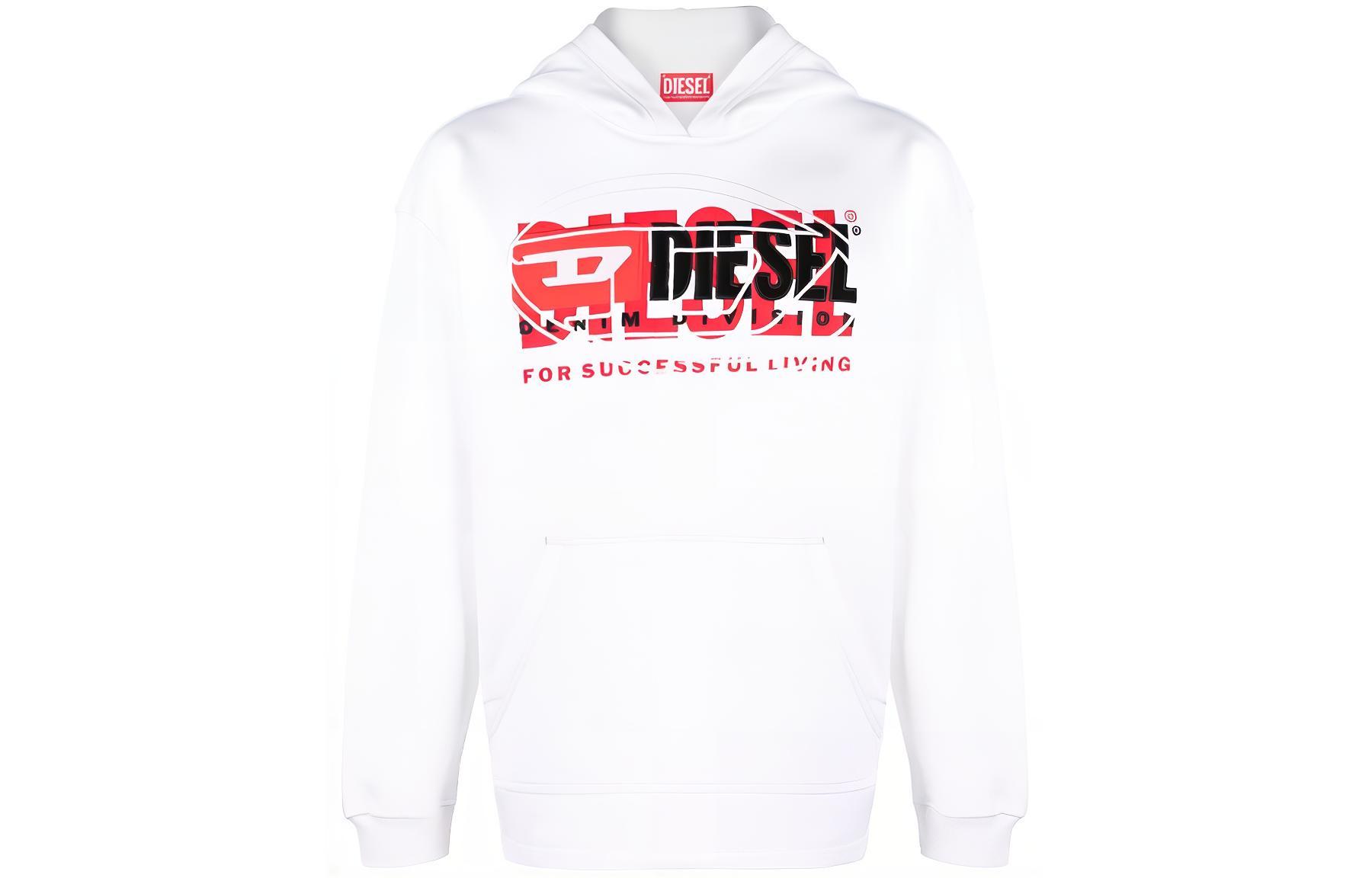 Diesel SS24 OVAL-D Logo Print White Hoodie Pullover Men’s Long Sleeve Casual Wear A121530IAJH-100