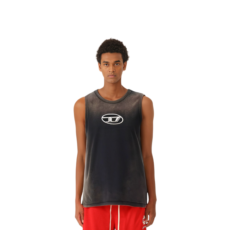 Purchase 디젤 SS24 오벌-D 루즈핏 로고 자수 민소매 탱크탑 그레이 남성용. A136010CHBI-9XXA