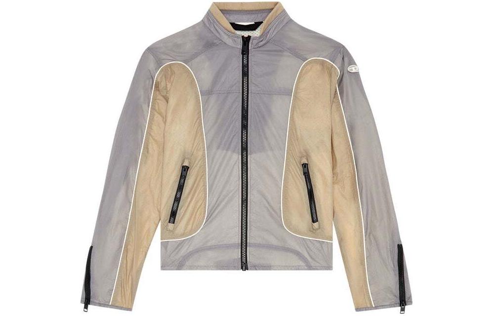DIESEL SS24 Oval-D Patchwork Zip-Up Bomber Jacket Men’s Loose Fit Gray Brown A106750HJAD-9BX