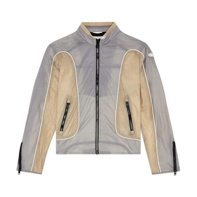 DIESEL SS24 Oval-D Patchwork Zip-Up Bomber Jacket Men’s Loose Fit Gray Brown A106750HJAD-9BX
