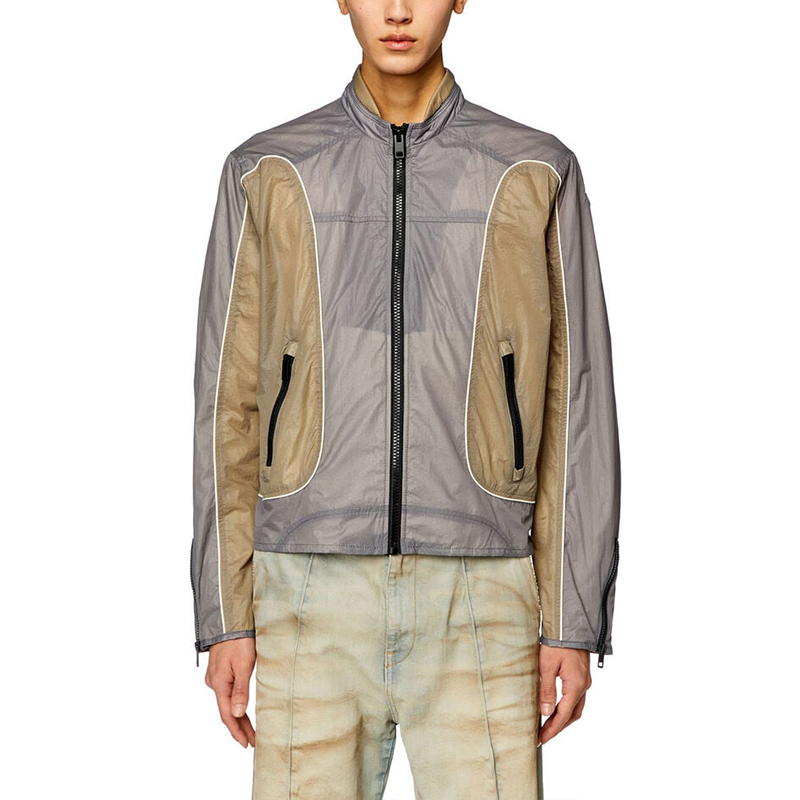 Shop 디젤 SS24 오벌-D 패치워크 집업 봄버 자켓 남성 루즈핏 그레이 브라운 A106750HJAD-9BX