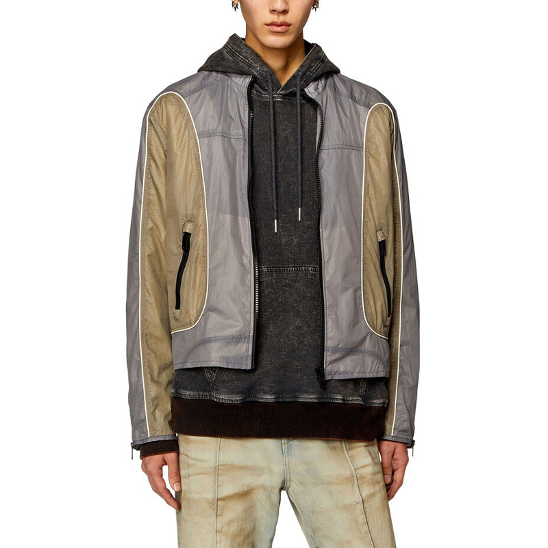 Purchase 디젤 SS24 오벌-D 패치워크 집업 봄버 자켓 남성 루즈핏 그레이 브라운 A106750HJAD-9BX