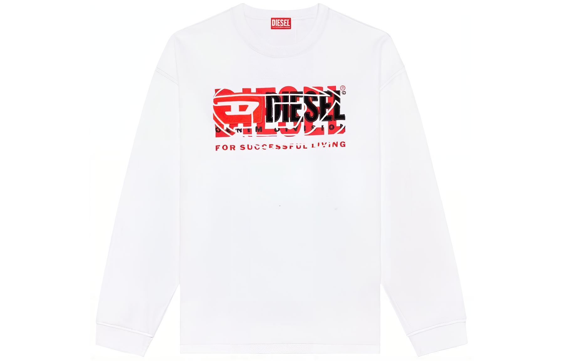 Diesel SS24 Oval-D Printed Pullover Crewneck Long-Sleeve Sweatshirt White Mens A121500IAJH-100