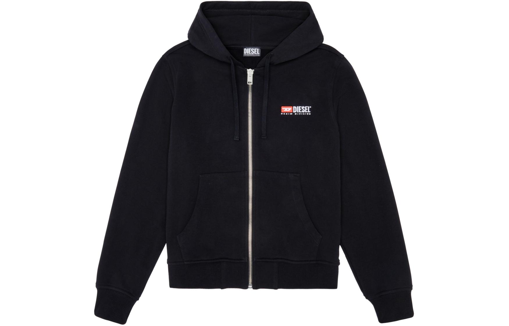 Diesel SS24 OVAL-D Series Black Zip-Up Hoodie with Pockets A037690GEAD-9XX