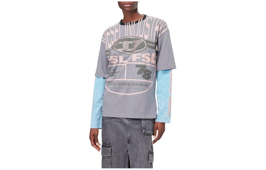 Diesel SS24 Oval-D Series Double-Layer Sweatshirt Unisex Gray 1557942