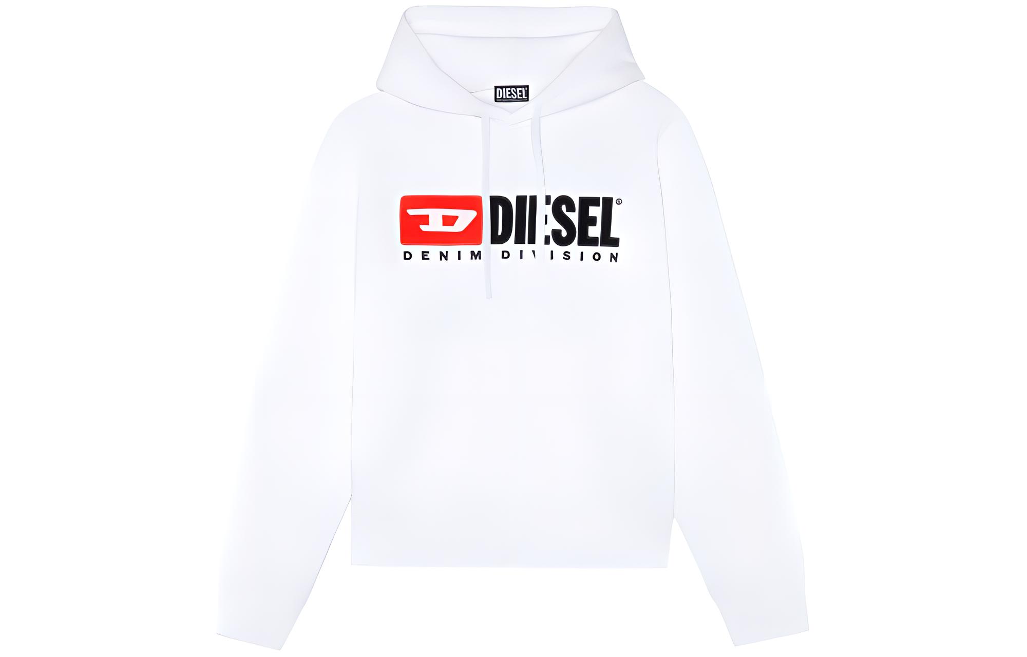 Diesel SS24 OVAL-D Series White Lettered Hoodie for Men A037570GEAD-100