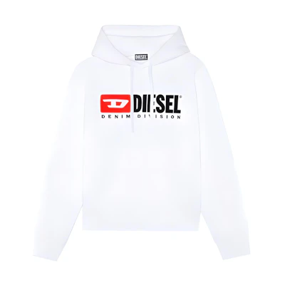 Diesel SS24 OVAL-D Series White Lettered Hoodie for Men A037570GEAD-100