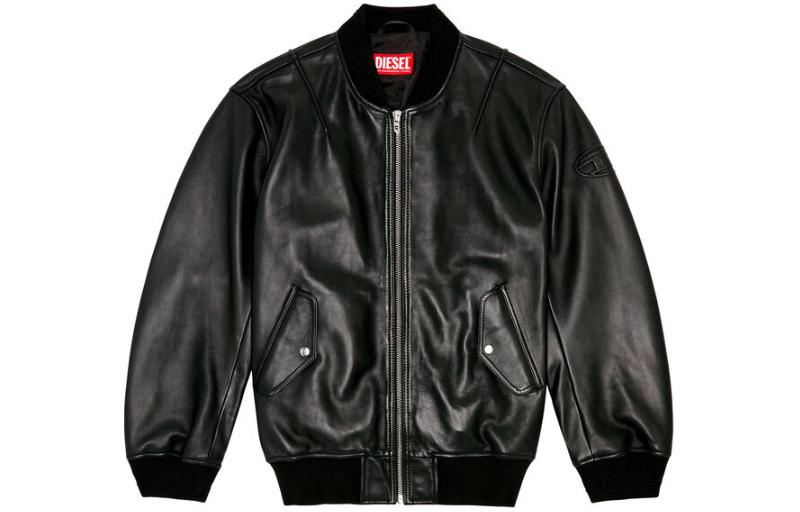 Diesel SS24 OVAL-D Solid Black Zip-Up Loose Fit Jacket A128340AKAH-9XX