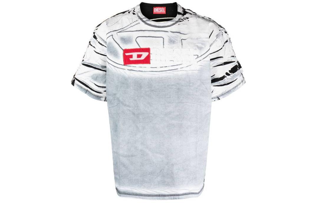 Order DIESEL SS24 Oval-D Stripe Letter Crewneck Slim Fit T-Shirt Men Grey White A122330QHAZ100A