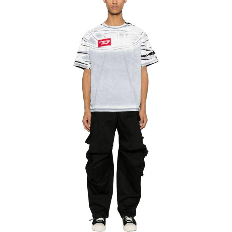 Lookbook DIESEL SS24 Oval-D Stripe Letter Crewneck Slim Fit T-Shirt Men Grey White A122330QHAZ100A