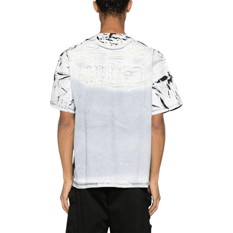Shop DIESEL SS24 Oval-D Stripe Letter Crewneck Slim Fit T-Shirt Men Grey White A122330QHAZ100A