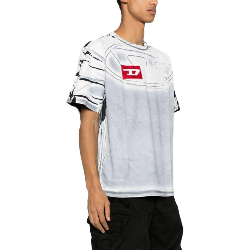 Purchase DIESEL SS24 Oval-D Stripe Letter Crewneck Slim Fit T-Shirt Men Grey White A122330QHAZ100A