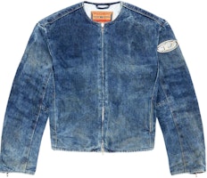 DIESEL SS24 Oval-D Vintage Washed Metal Logo Zip Jacket for Men in Dark Blue. A136490PGAX-01 DIESEL SS24 Oval-D Vintage Washed Metal Logo Zip Jacket for Men in Dark Blue. A136490PGAX-01