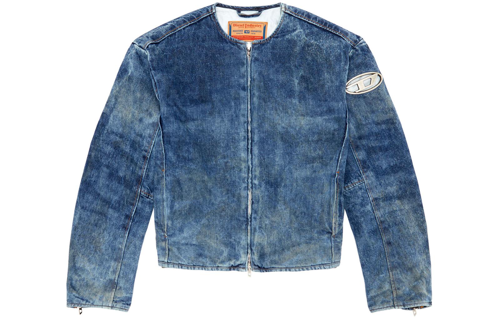 Order DIESEL SS24 男士复古水洗金属标志暗蓝色拉链夹克. A136490PGAX-01