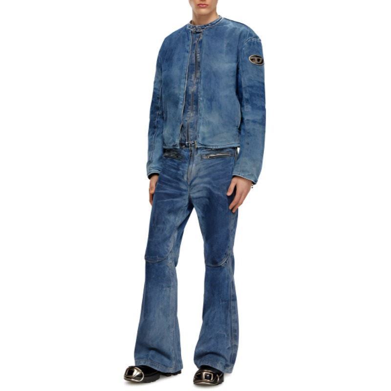 Lookbook DIESEL SS24 男士复古水洗金属标志暗蓝色拉链夹克. A136490PGAX-01