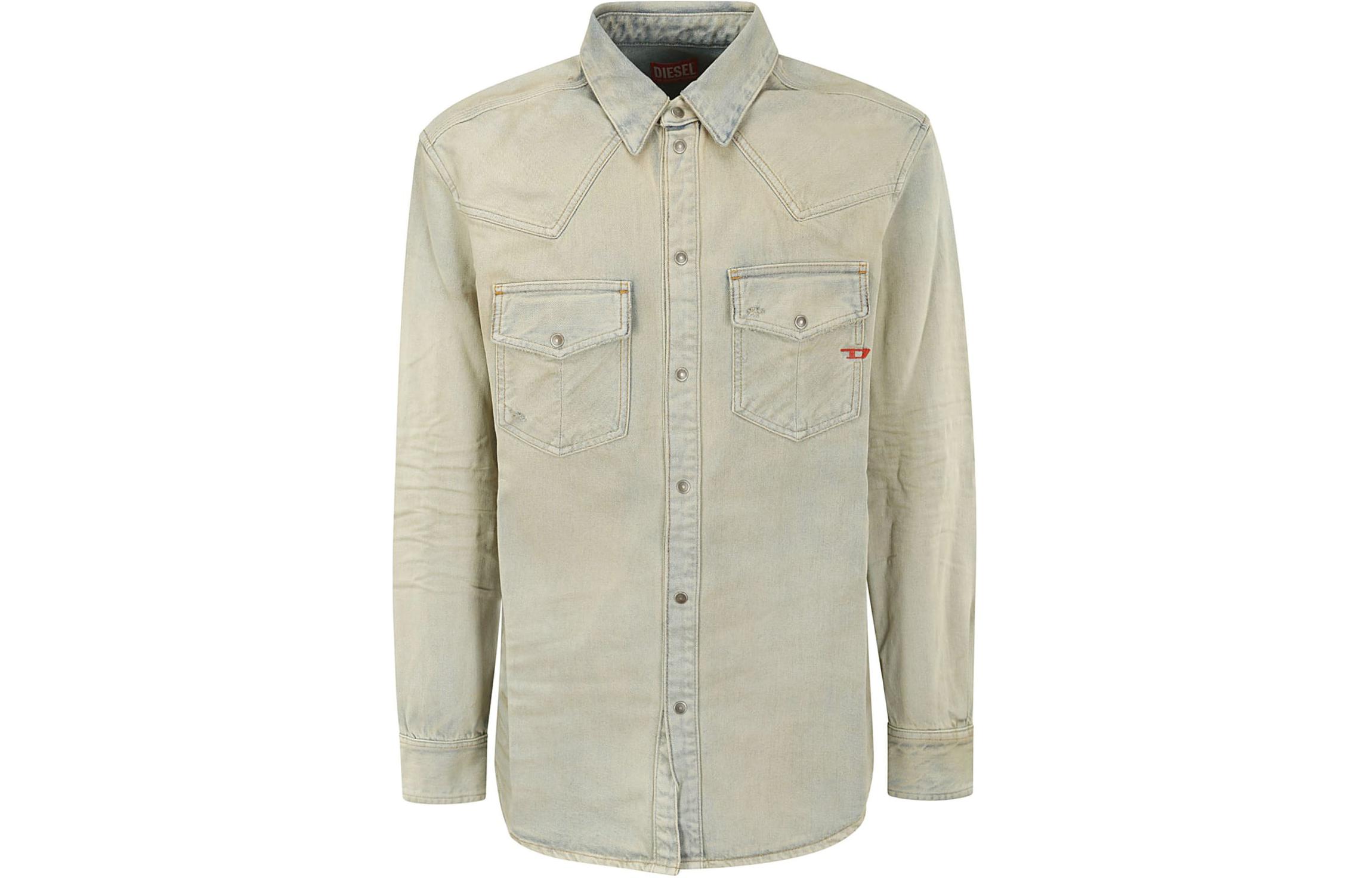 DIESEL SS24 Oval-D Washed Button-Up Long Sleeve Shirt Grey Men A0351909H6-001