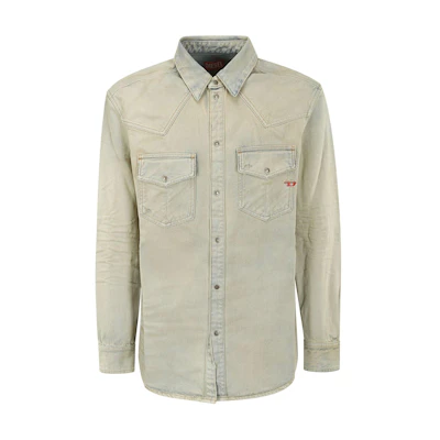 DIESEL SS24 Oval-D Washed Button-Up Long Sleeve Shirt Grey Men A0351909H6-001