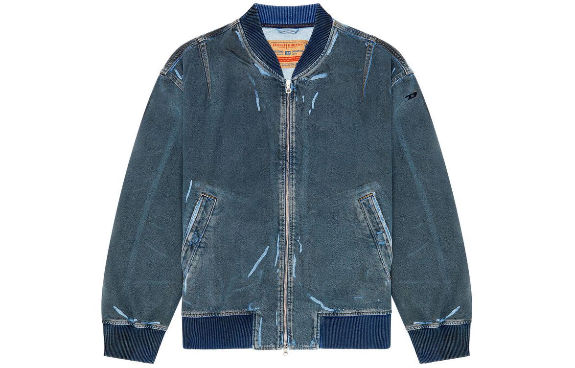 DIESEL SS24 OVAL-D Washed Denim Jacket with Zip Pockets  Deep Blue. A1312009I47-01