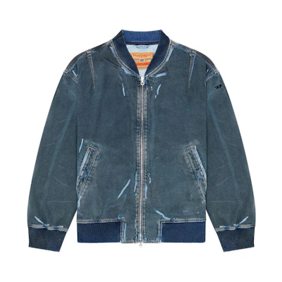 DIESEL SS24 OVAL-D Washed Denim Jacket with Zip Pockets Deep Blue. A1312009I47-01