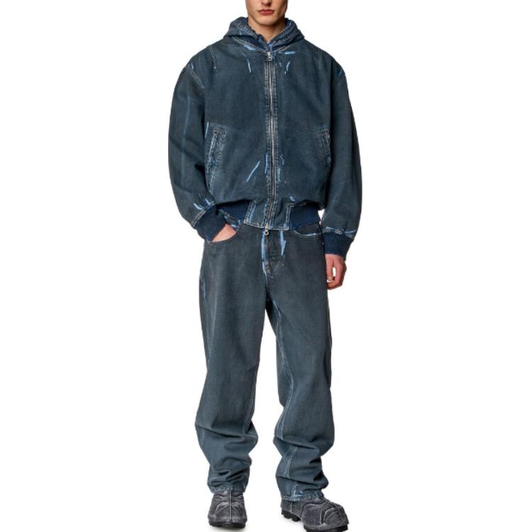 Lookbook DIESEL SS24 OVAL-D Washed Denim Jacket with Zip Pockets  Deep Blue. A1312009I47-01