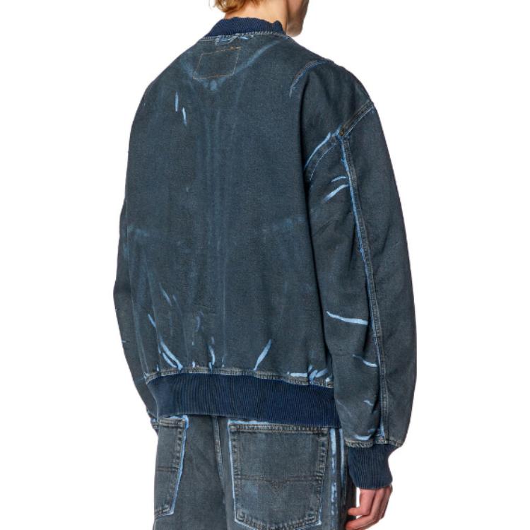 Shop DIESEL SS24 OVAL-D Washed Denim Jacket with Zip Pockets  Deep Blue. A1312009I47-01