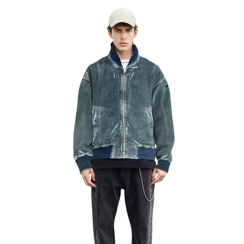 Purchase DIESEL SS24 OVAL-D Washed Denim Jacket with Zip Pockets  Deep Blue. A1312009I47-01