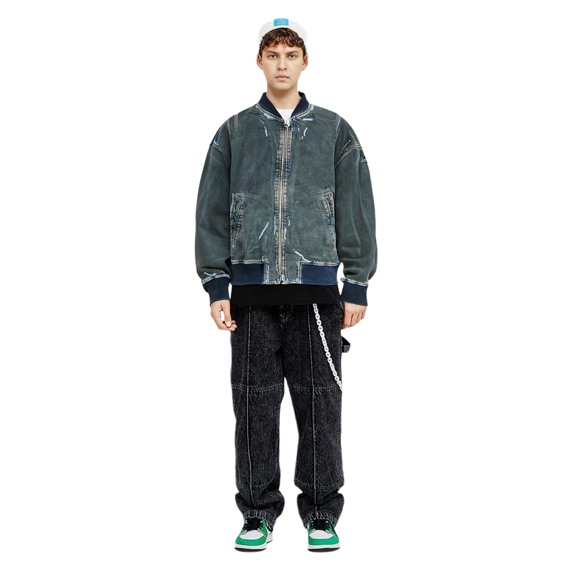 Details for DIESEL SS24 OVAL-D Washed Denim Jacket with Zip Pockets  Deep Blue. A1312009I47-01