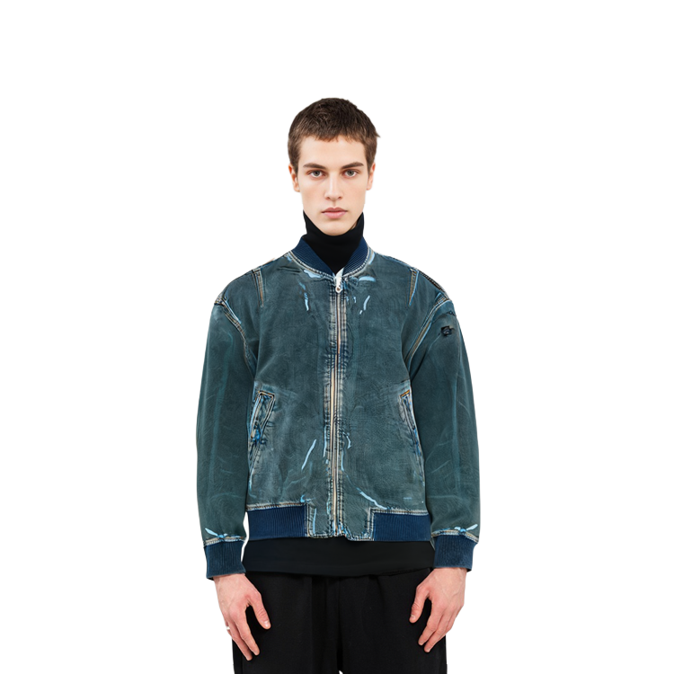 Sizing DIESEL SS24 OVAL-D Washed Denim Jacket with Zip Pockets  Deep Blue. A1312009I47-01